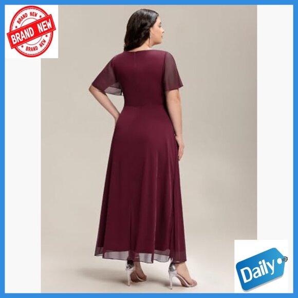 Plus Size V-Neck Chiffon Maxi Dress with Rhinestones Slit Formal - Picture 2 of 6